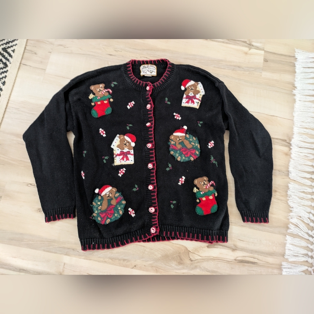 1990d vintage holiday Christmas sweater with teddy bears